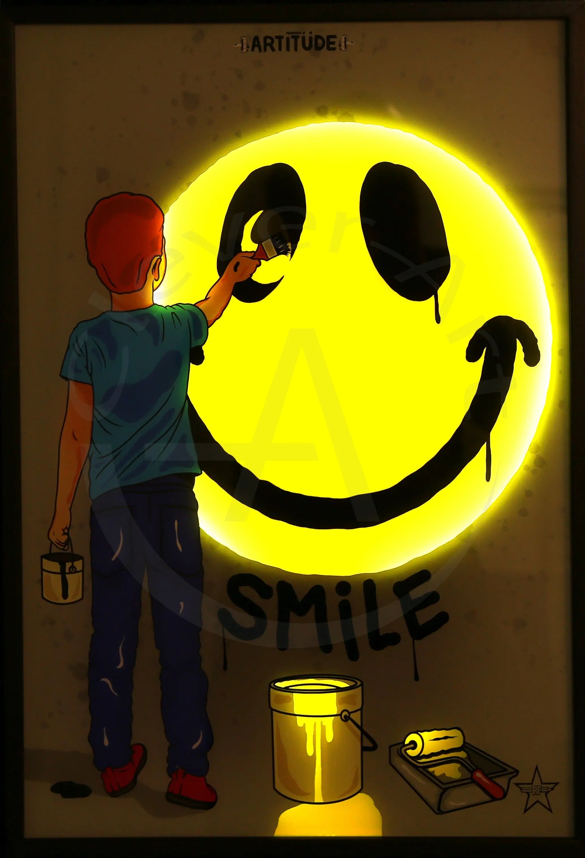 R.F.ART - Smile - Lightbox - handsigniert - 3D-Konstruktion im Holzrahmen Clever-Art