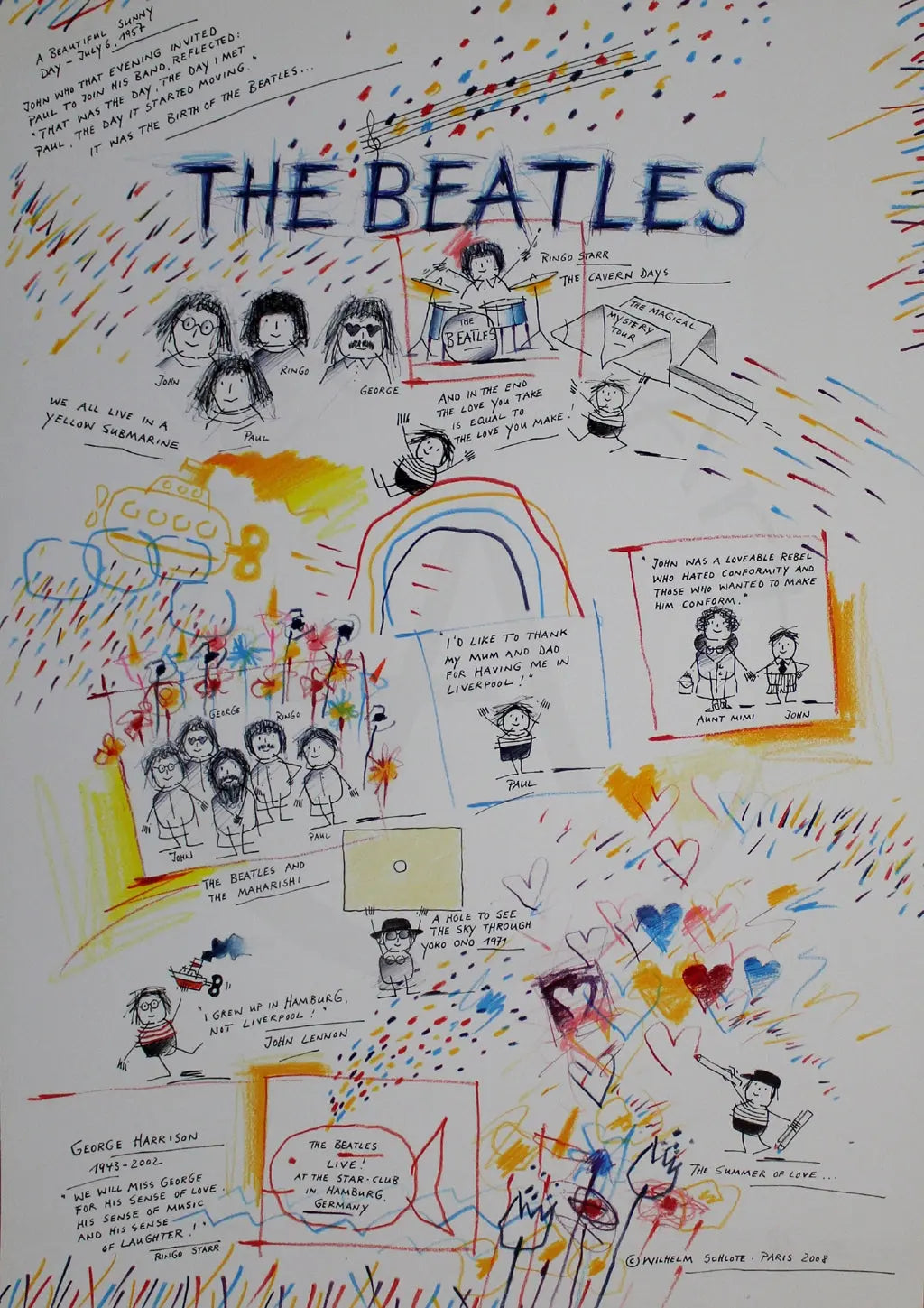 Schlote, Wilhelm - The Beatles - handsigniert - Buntstiftzeichnung Clever Art