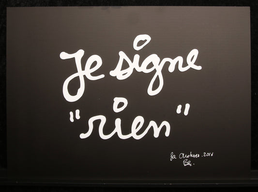 Vautier, Ben - Je signe rien - Aluminium / 3D-Text Collage - handsigniert Archiv