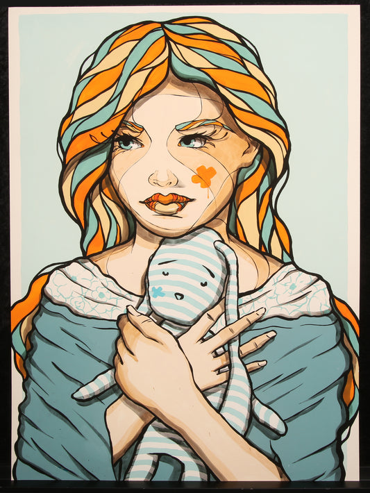 El Bocho - Girl with Rabbit (large), 2019 - Deluxe - Giclee - handsigniert