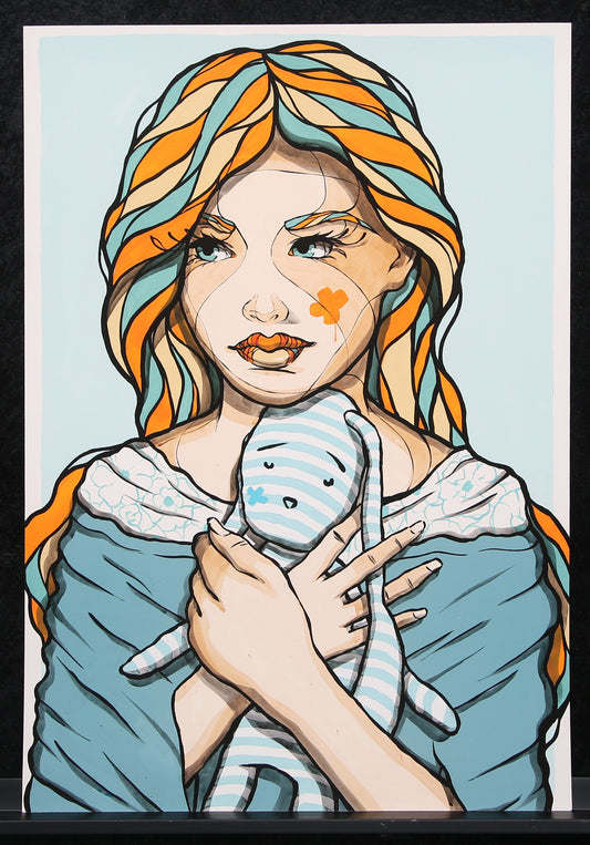 El Bocho - Girl with Rabbit - 2019 - Giclee - handsigniert