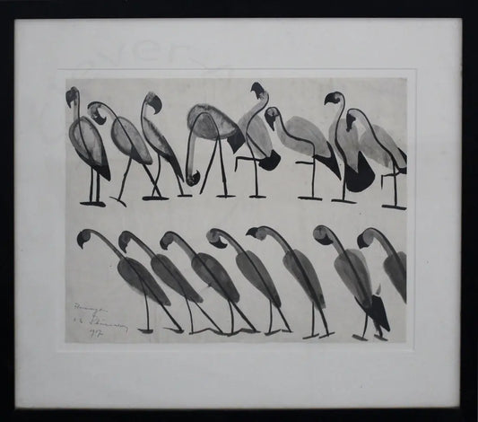 Schönzeler, Ernst - Flamingos - Tusche auf Papier - handsigniert Clever Art